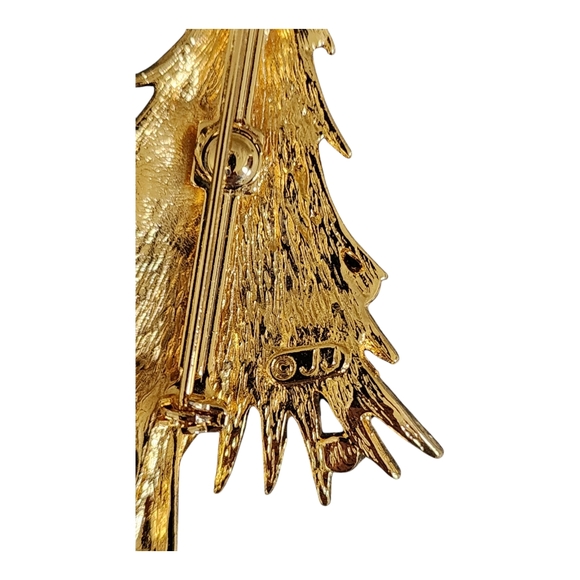 JJ Jonette Gold Tone Spikey Christmas Tree W/ Red, Green & Blue Rhinestones Pin - Picture 3 of 4